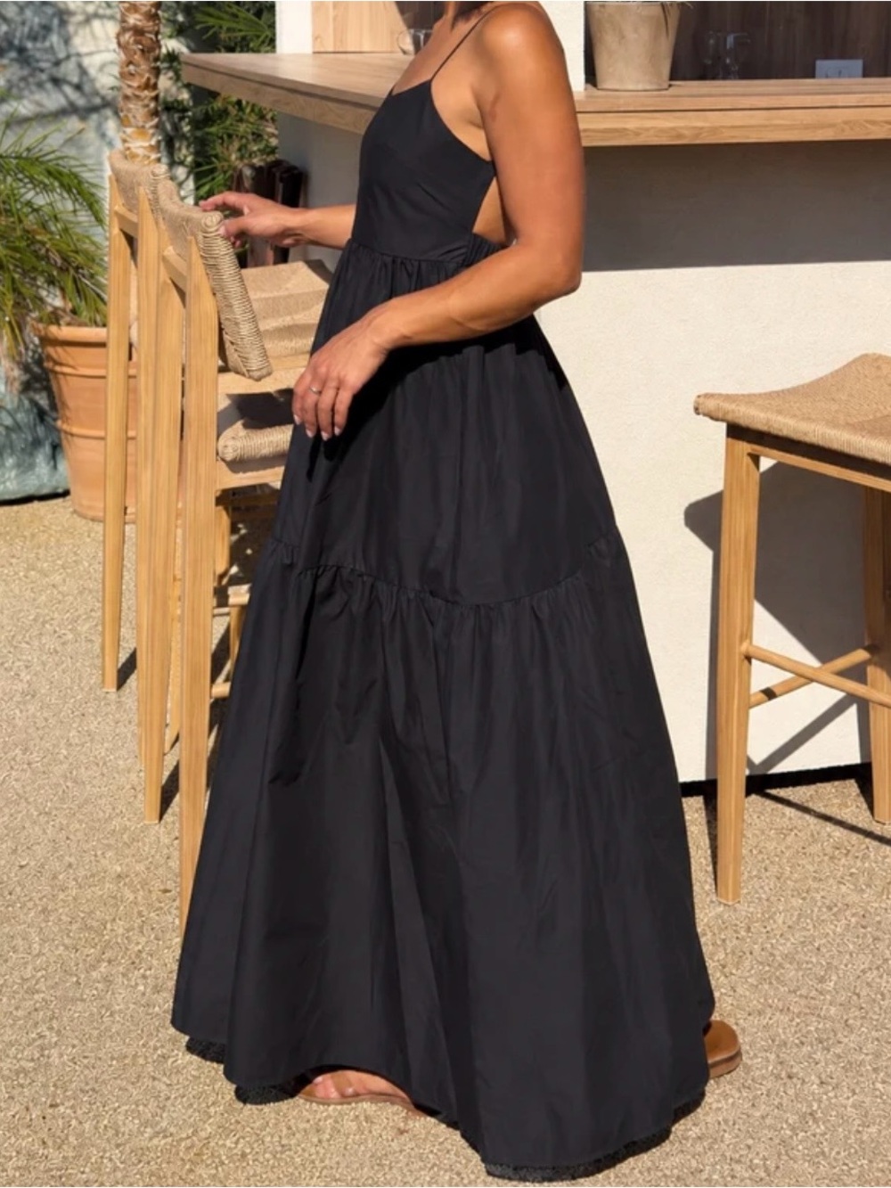 Commense Cotton Black Spaghetti Strap Maxi Dress NWT